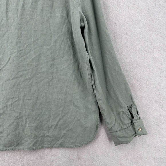 Zara Top Womens LG Linen Viscose Slouchy Sage Green Button Down Crop Blouse - Picture 8 of 15